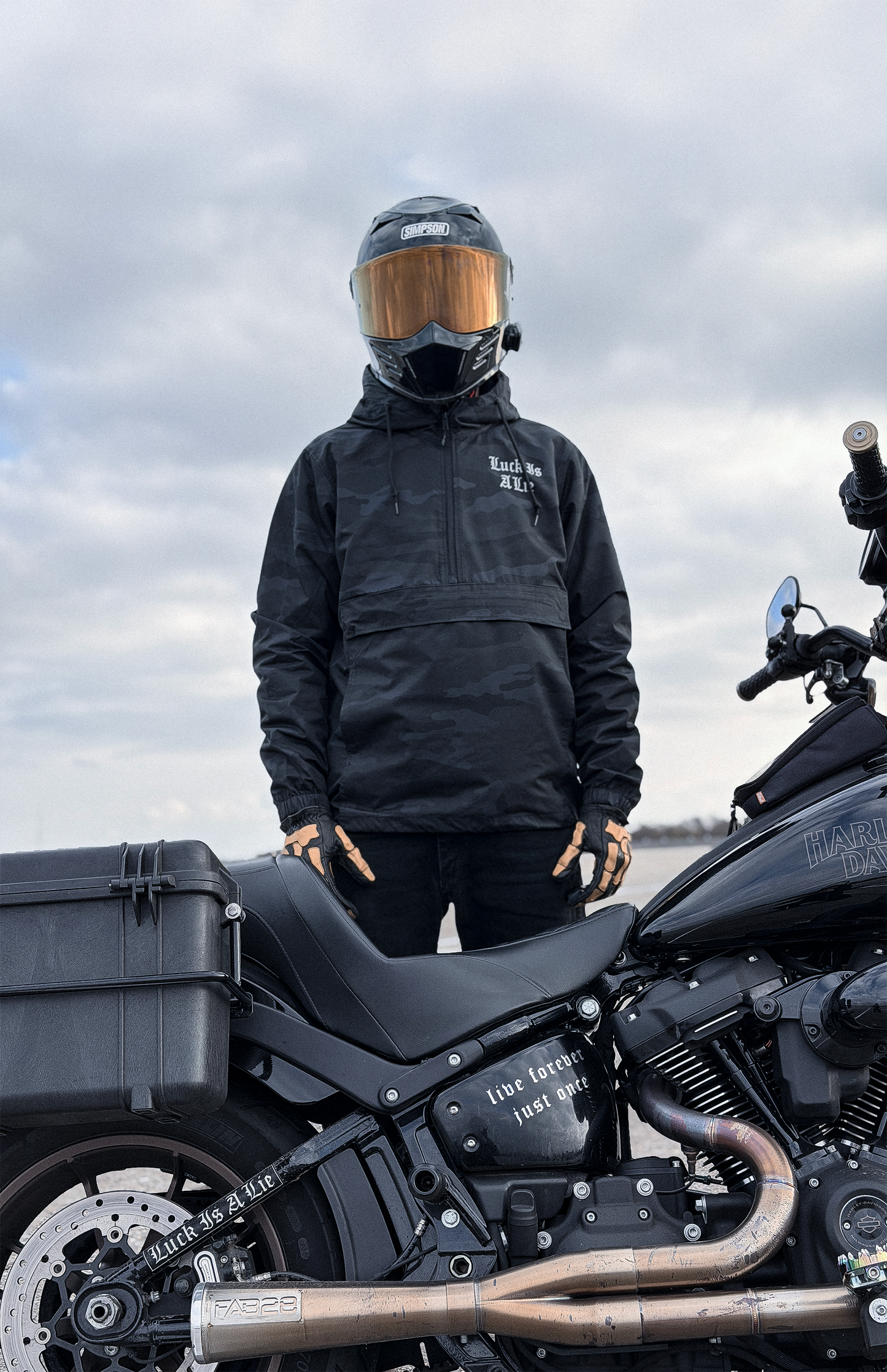 Luck Is A Lie - Black Camoflage Windbreaker